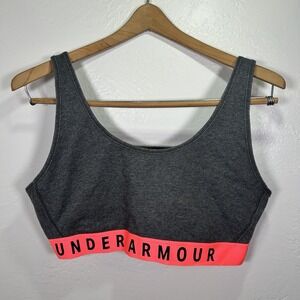 Under Armour Women Cotton Sports Bra Size XL Gray Pink Logo Back Cutout Workout